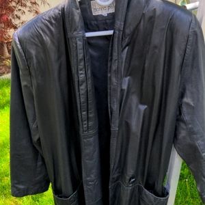 Long black leather jacket